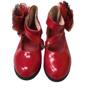 Long Li Girls Size 30 Red Shoes with Flower Bow